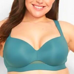 Cacique Women's Teal Blue Lightly Lined Underwire Balconette Bra Size 50F